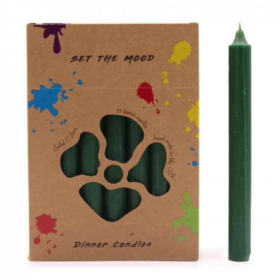 (image for) Solid Colour Dinner Candle Set - Pack of 21 - Rustic Holly Green