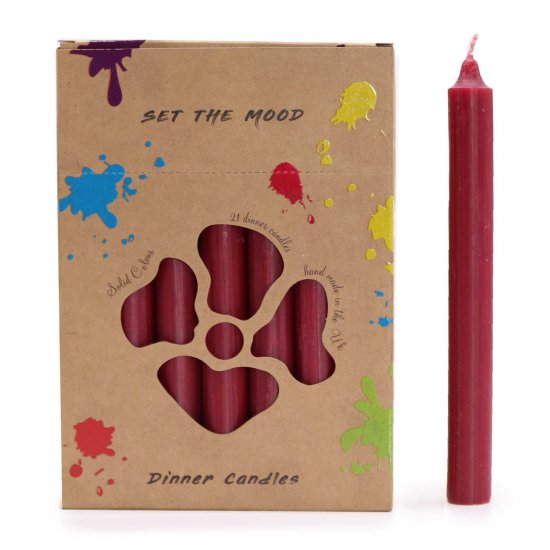 (image for) Solid Colour Dinner Candle Set - Pack of 21 - Rustic Burgandy