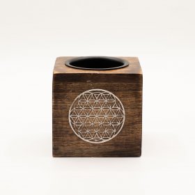Square Mango Wood Oil Burner - Flower of Life Square Mango Wood Oil Burner - Flower of Life