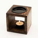 (image for) Square Mango Wood Oil Burner - Flower of Life