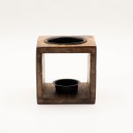 (image for) Square Mango Wood Oil Burner - Hamsa