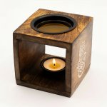 (image for) Square Mango Wood Oil Burner - Hamsa