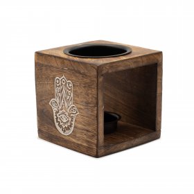 Square Mango Wood Oil Burner - Hamsa Square Mango Wood Oil Burner - Hamsa