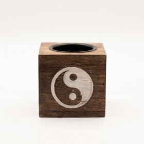 Square Mango Wood Oil Burner - Yin Yang Square Mango Wood Oil Burner - Yin Yang