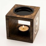(image for) Square Mango Wood Oil Burner - Yin Yang