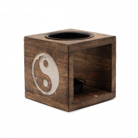Square Mango Wood Oil Burner - Yin Yang Square Mango Wood Oil Burner - Yin Yang