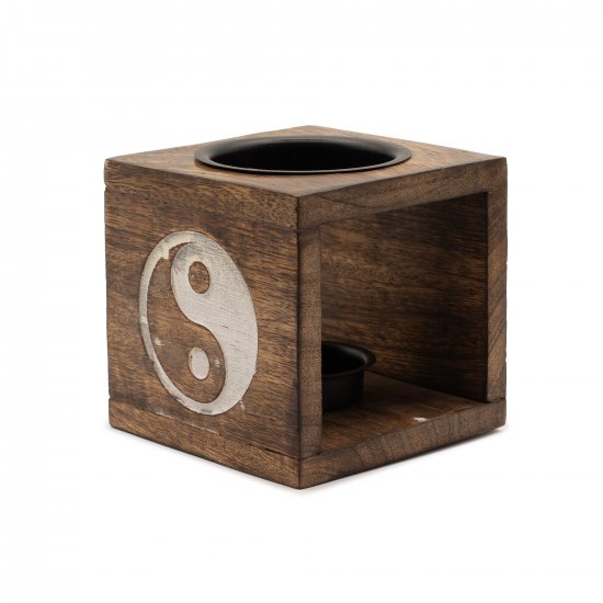 (image for) Square Mango Wood Oil Burner - Yin Yang