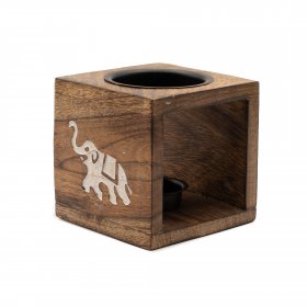 Square Mango Wood Oil Burner - Elephant Square Mango Wood Oil Burner - Elephant