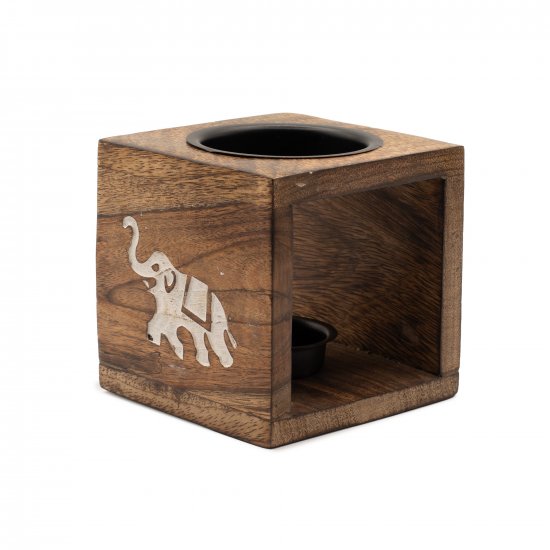 (image for) Square Mango Wood Oil Burner - Elephant