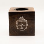 (image for) Large Square Mango Wood Oil Burner- Buddha Face
