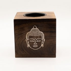 Large Square Mango Wood Oil Burner- Buddha Face Large Square Mango Wood Oil Burner- Buddha Face
