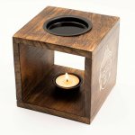 (image for) Large Square Mango Wood Oil Burner- Buddha Face