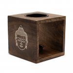 (image for) Large Square Mango Wood Oil Burner- Buddha Face