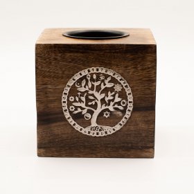 Large Square Mango Wood Oil Burner - Tree of Life Large Square Mango Wood Oil Burner - Tree of Life