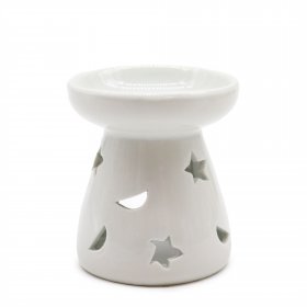 Sm Classic White Oil Burner - Moon & Star