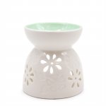 (image for) Classic White Oil Burner - Floral with Teal Well
