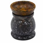 (image for) Soapstone Oil Burner 10cm - Mandala Flower - Black & Yellow