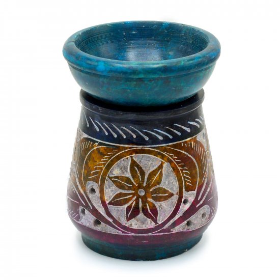 (image for) Small Coloured Soapstone Oil Burner 8cm - Flower