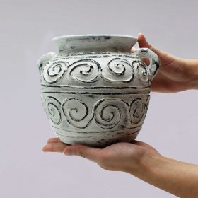 Greek Clay Plant Pot With Handles - Cream 15cm Greek Clay Plant Pot With Handles - Cream 15cm