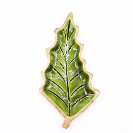 (image for) Lost in the Forrest - Enamel Leaf Wooden Bowl - 33x17cm