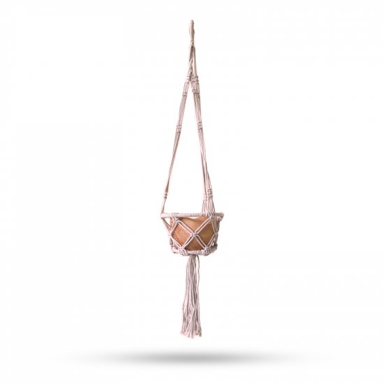 (image for) Macrame Hooped Pot Holder Small - Beige - 16cm Hoop