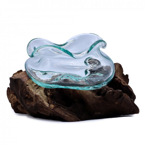 (image for) Molten Glass Wavy Bowl on Wood 18cm