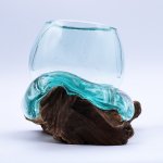 (image for) Molten Glass Mini Goldfish Bowl on Wood 20cm