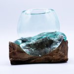 (image for) Molten Glass Mini Goldfish Bowl on Wood 20cm