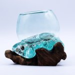 (image for) Molten Glass Mini Goldfish Bowl on Wood 20cm