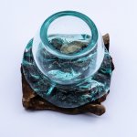 (image for) Molten Glass Mini Goldfish Bowl on Wood 20cm