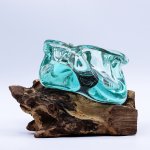 (image for) Molten Glass Chunky Ashtray / Candle Holder on Wood 23cm