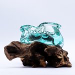 (image for) Molten Glass Chunky Ashtray / Candle Holder on Wood 23cm