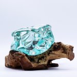 (image for) Molten Glass Chunky Ashtray / Candle Holder on Wood 23cm