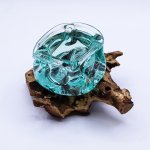 (image for) Molten Glass Chunky Ashtray / Candle Holder on Wood 23cm