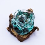 (image for) Molten Glass Chunky Ashtray / Candle Holder on Wood 23cm