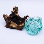 (image for) Molten Glass Chunky Ashtray / Candle Holder on Wood 23cm