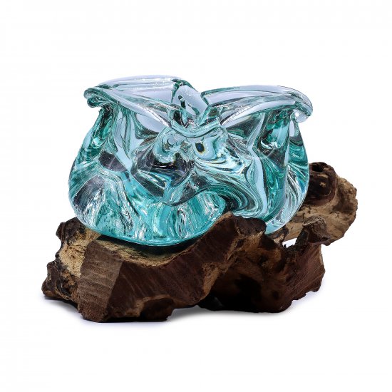 (image for) Molten Glass Chunky Ashtray / Candle Holder on Wood 23cm