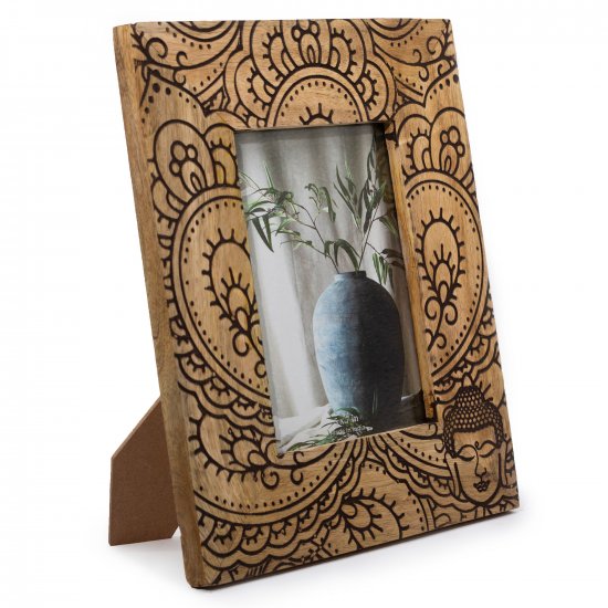 (image for) Lrg Mango Wood Picture Frame (for 13x18cm) 28x23x2cm - Buddha - Black