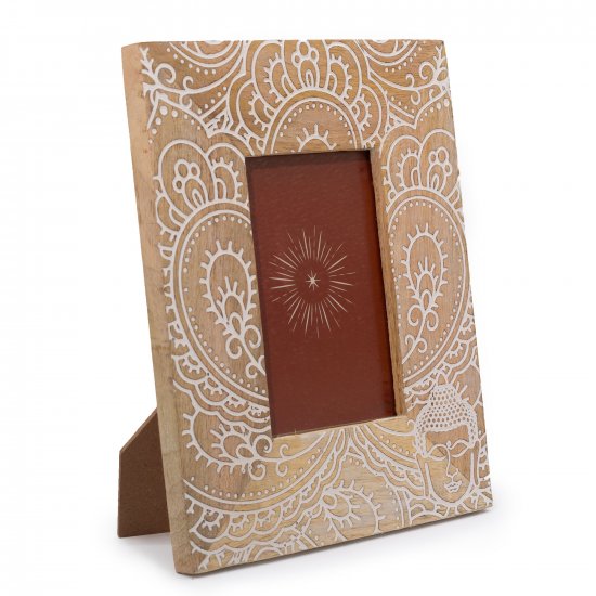 (image for) Med Mango Wood Picture Framel (for 10x15cm) 26x20x2cm - Buddha - White