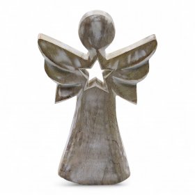 Mango Wood Angel - Whitewash with Star Cut Out