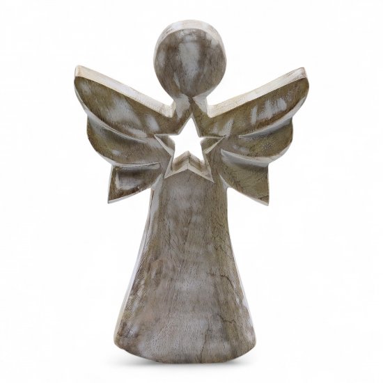 (image for) Mango Wood Angel - Whitewash with Star Cut Out