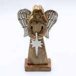(image for) Large Mango Wood Peace Angel Metal Wings & Enamel Detail