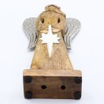 (image for) Large Mango Wood Peace Angel Metal Wings & Enamel Detail