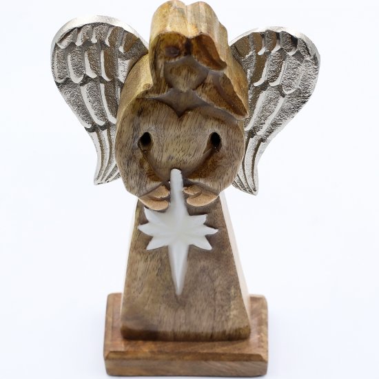 (image for) Large Mango Wood Peace Angel Metal Wings & Enamel Detail