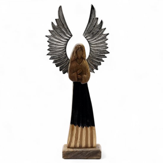 (image for) Large Mango Wood Gardian Angel Metal Wings & Enamel Detail
