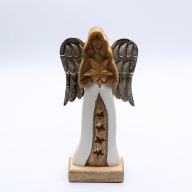 Large Mango Wood Star Angel Metal Wings & Enamel Detail