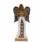 (image for) Large Mango Wood Star Angel Metal Wings & Enamel Detail