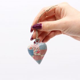 Small Decor Wood Heart - Cheque Blue & Red Small Decor Wood Heart - Cheque Blue & Red