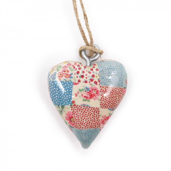 (image for) Small Decor Wood Heart - Cheque Blue & Red