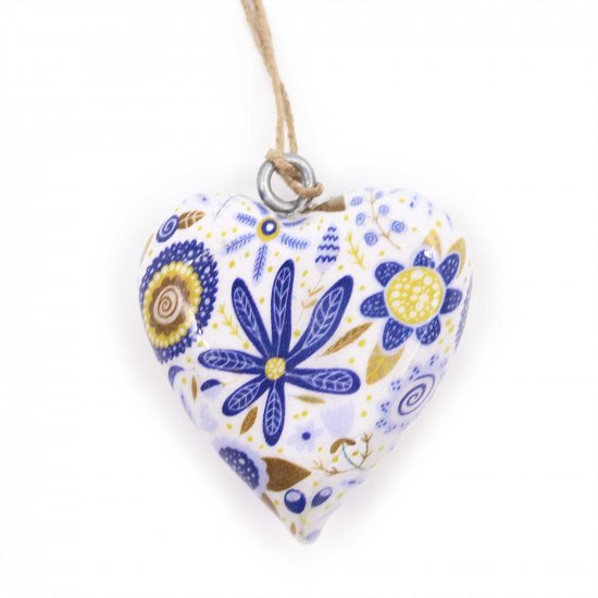 (image for) Lrg Decor Wood Heart - Blue Floral